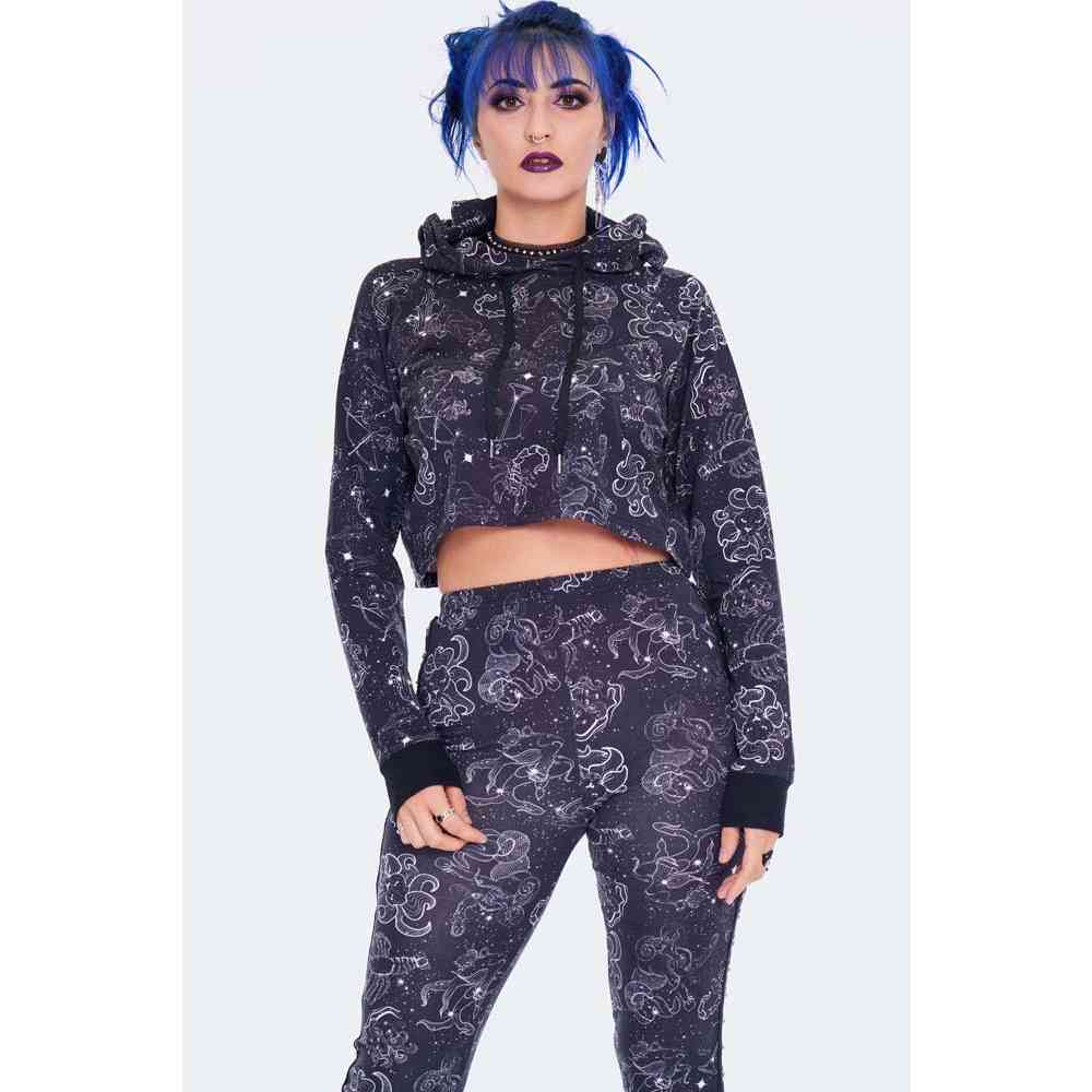 Jawbreaker - Cropped Zodiac Constellation Printed Ernte-Pullover - Schwarz